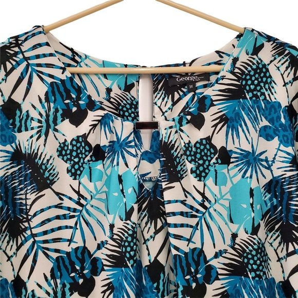 George Tropical Plants and Floral Print Short  Sleeve Blouse - Picture 3 of 9